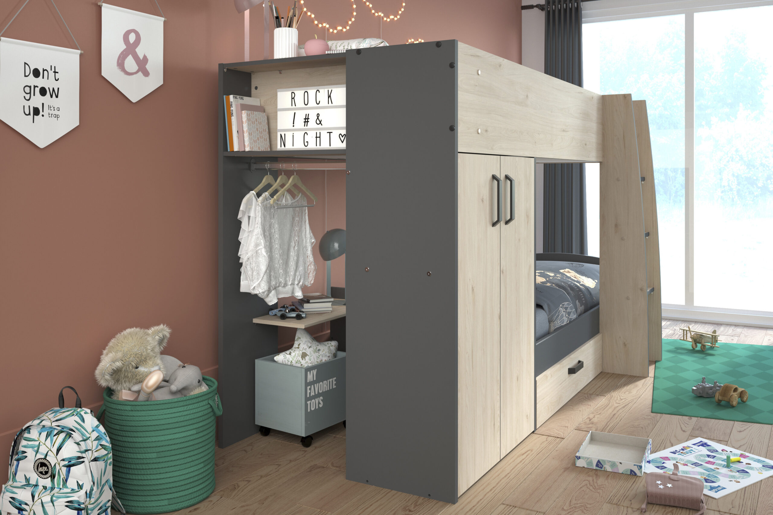 Parisot Stim2 Hochbett Etagenbett Mit Bettschubkasten  Kleiderschrank/Wäscheschrank inside Hochbett Kleiderschrank