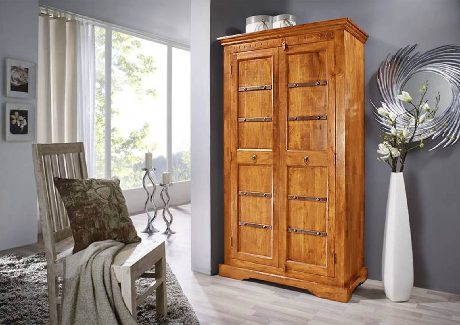 Schrank Akazie 97X50X176 Honig Lackiert Oxford #0401 pertaining to Kleiderschrank Kolonialstil