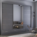 Schwebetürenschrank Kleiderschrank 250 Cm Grau/Grau Matt Mit Spiegel  Florence Throughout Kleiderschrank Grau Matt