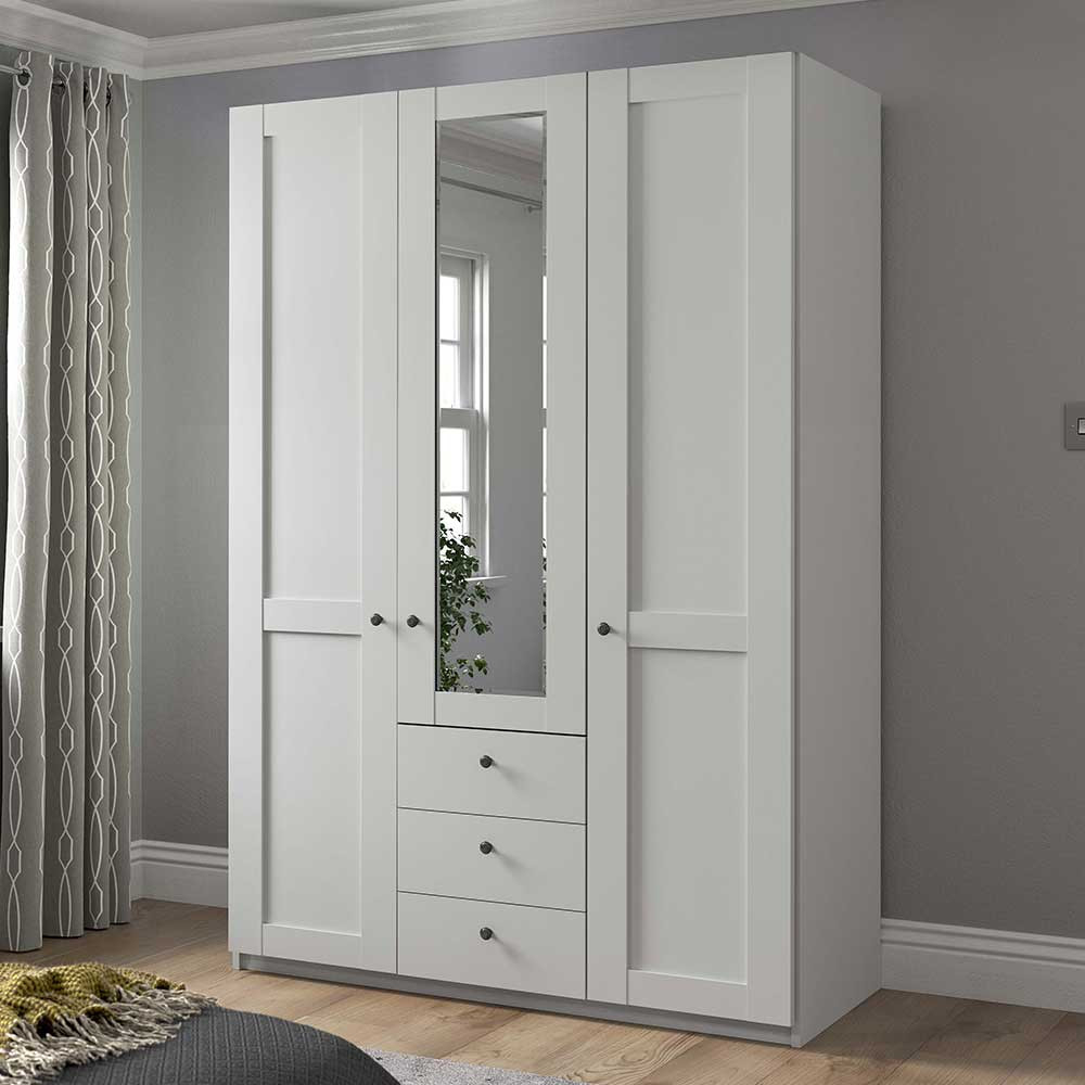 Weißer 3-Türiger Kleiderschrank Mit Spiegel - Flinn throughout 3 Türiger Kleiderschrank