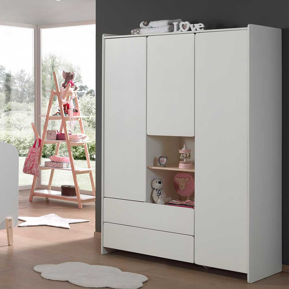Weißer Kinder Kleiderschrank 3-Türig &amp; 2 Fächer - Mauricia I pertaining to Kleiderschrank Für Kinder