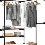 Woltu Offener Kleiderschrank Rohre,Kleiderstange Mit Regalen Wandmontage  ,Industriell in Kleiderschrank Rohre