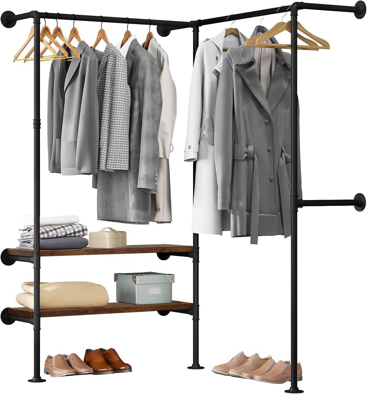 Woltu Offener Kleiderschrank Rohre,Kleiderstange Mit Regalen Wandmontage  ,Industriell in Kleiderschrank Rohre